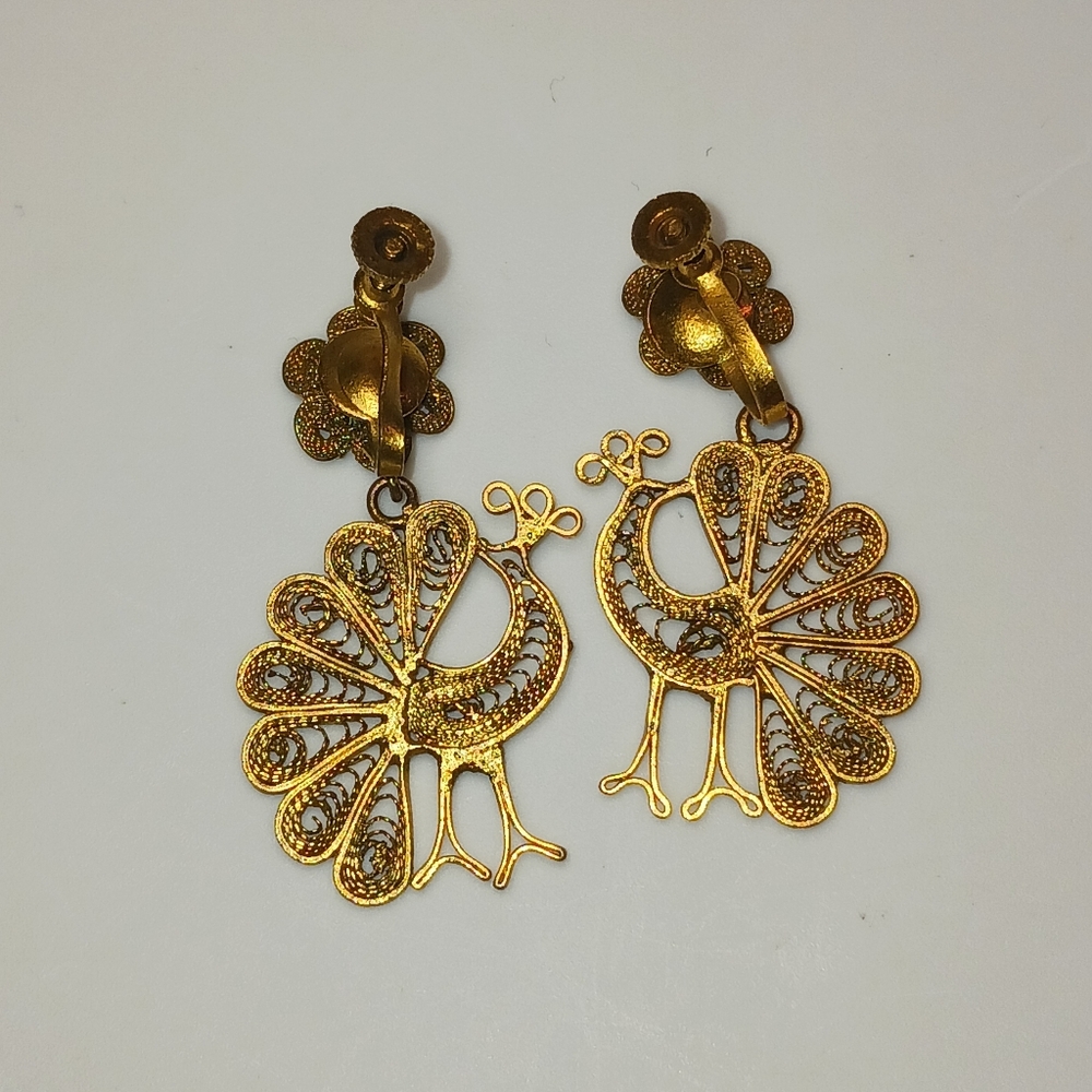 Vintage Gold Tone Peacock Earrings - Picture 7 of 10